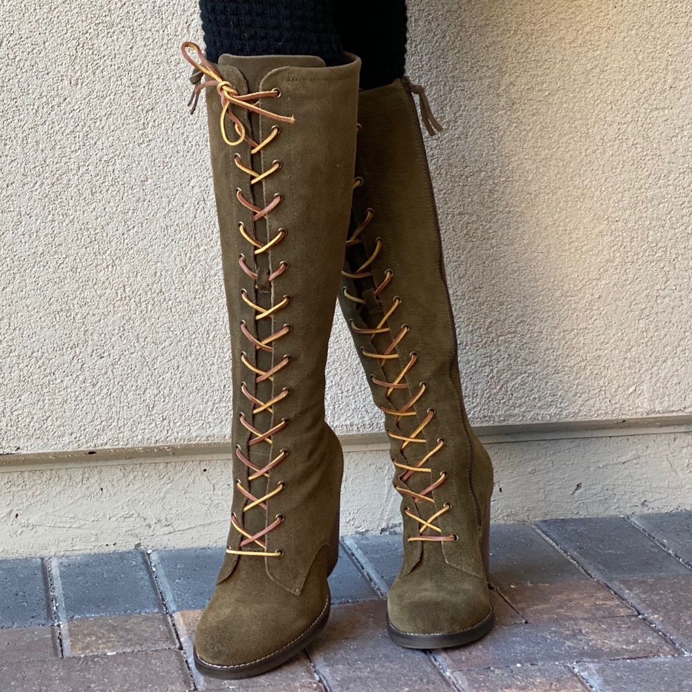 Moss Genuine Leather Lace Up Heeled Military Boot - Picture 11 of 14